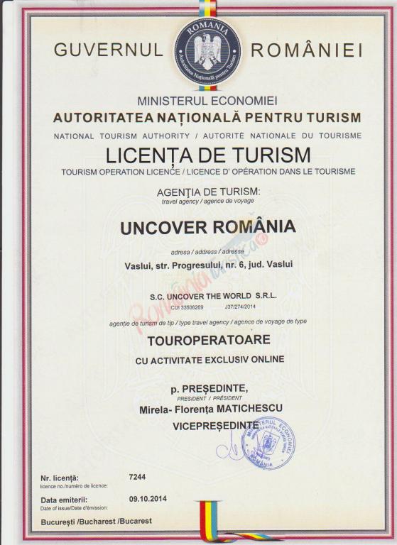 Obtinem Licenţe pentru Agenţiile de Turism
