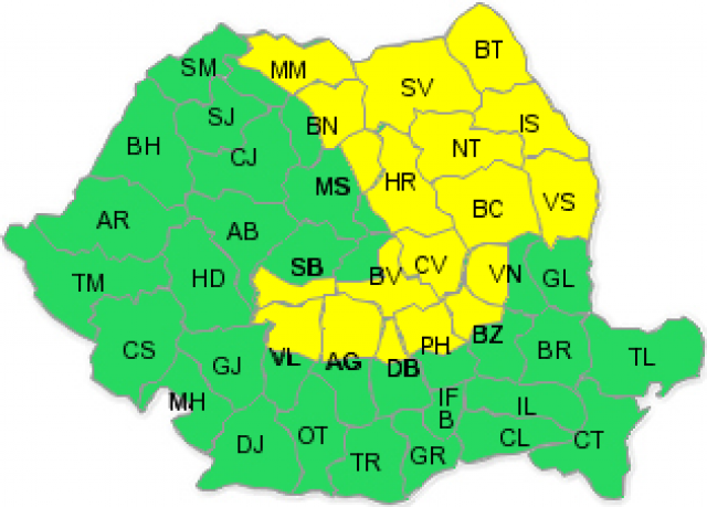 Atentionare Meteorlogica pentru Moldova si Carpati Orientali si Meridionali